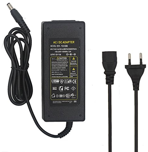 JOYLIT Adaptador de Alimentación Universal de 12V 8A 96W para Tiras LED | 100-240V CA a 12V CC 8A, 5.5x2.1mm (compatible 2.5mm), cable 1M Enchufe UE. Protección Contra Sobrecorriente y Cortocircuito