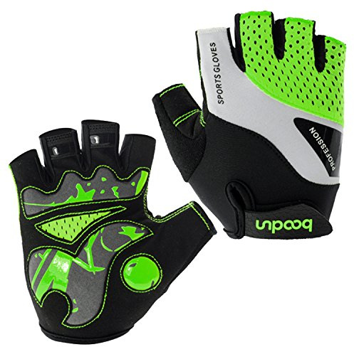 BOODUN Radfahren Handschuhe für Männer Frauen Half Finger Fahrradhandschuhe Atmungsaktive Anti-Rutsch-Handschuhe - Grün - XL