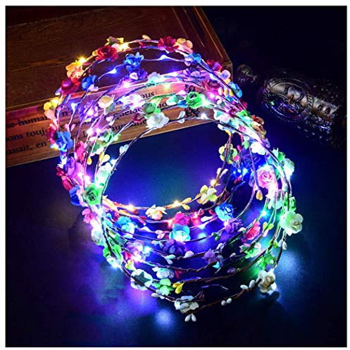 FunPa Haarband, Blume, 7 Stück, Stirnband, Krone, LED, Blume, Hochzeit, für Frauen, Mädchen, Haar-Accessoires, Party, Festival, Hochzeit (Blumenstirnband)