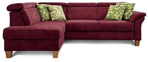 CAVADORE rinconera Ammerland con ottomane Izquierda/muelles de sofá en Estilo rústico con Ajustable reposacabezas/245 x 84 x 194/Aspecto de Piel Rojo