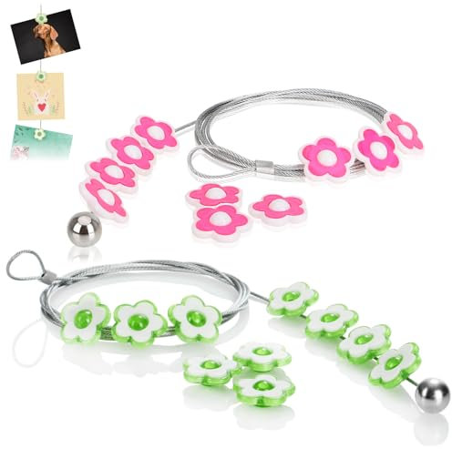 com-four® Set di 2 funi Metalliche per Foto con 20 Supporti a Forma di Fiore, ca. 200 cm, in Metallo - Filo portafoto con Supporti per Appendere Foto e Appunti (02 Pezzi con Magnete Fiore)