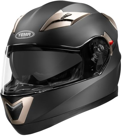 Motorcycle Full Face Helmet DOT Approved - YEMA Helmet YM-829 Motorbike Moped Street Bike Racing Casco Moto Helmet with Sun Visor for Adult,Youth Men and Women - Matte Black,M