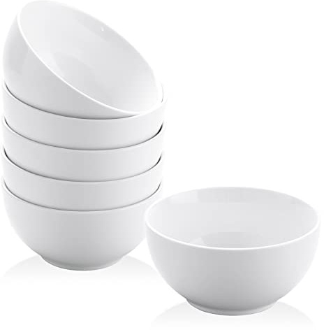 Yedio Small Bowls Set, White Ceramic Bowls of 6, 10 oz Porcelain Bowl for Kitchen Dessert Rice Side Dish Snack Soup Fruits Cereal Ice Cream, Microwave Dishwasher Freezer Oven Safe Easy Clean Stackable
