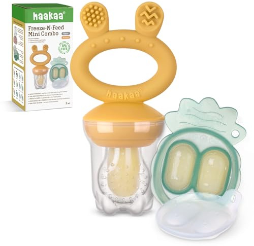 Haakaa fruktmatare för bebis, formar för bröstmjölksglass, BPA-fri silikonmatare för säker självmatning av bebis, 4 månader+ (gul)