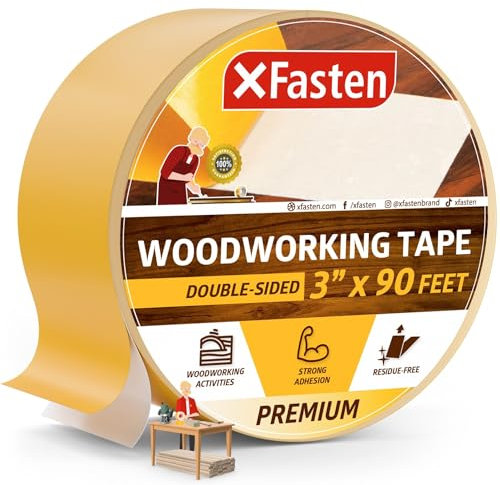 XFasten Double-Sided Woodworking Tape, 3-Inch by 30 Yards - Yellow Removable Woodworker’s Tape for CNC Machines & Woodturning