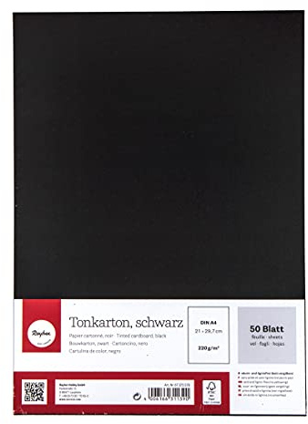 Rayher Tonkarton, schwarz, DIN A4, 220 g/m2, 50 Blatt, FSC zertifiziert, säurefrei, Bastelkarton, 67375576