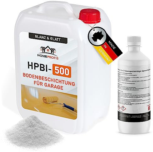Home Profis® glänzender Garagenboden Flüssigkunststoff inkl. Glasperlen (10m²) | Über 30 Farben | Bodenfarbe Innen | 2K Epoxidharz Bodenbeschichtung | RAL 7036 Platingrau | HPBI-500