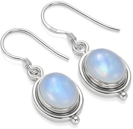 Unique Gems Mondstein Ohrringe Damen 925 Sterling Silber – Elegante Ohrhänger mit echtem Regenbogen Mondstein – Handgefertigter Edelstein Schmuck Boho Vintage Geschenk für Frauen