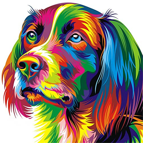 Meecaa Kreuzstich-Set, 11-fädig, geprägt, buntes Hunde-Tier-Stickset mit Zubehör, vorgedruckt (36 x 36 cm) (Hund)