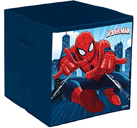 Kuber Industries Marvel Spiderman Boîte de rangement carrée durable et pliable avec poignée, organiseur de vêtements avec poignée, bleu marine
