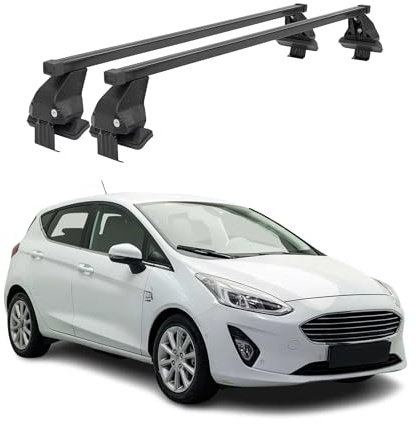 OMAC Menabo Dachträger für Ford Fiesta mk7 2018-2023 Stahl Schwarz | DIN 75302:2019 & ISO/PAS 11154:2006 geprüft, Abschließbar, City-Crash-getestet, bis 50 kg Traglast, Querträger, Grundträger