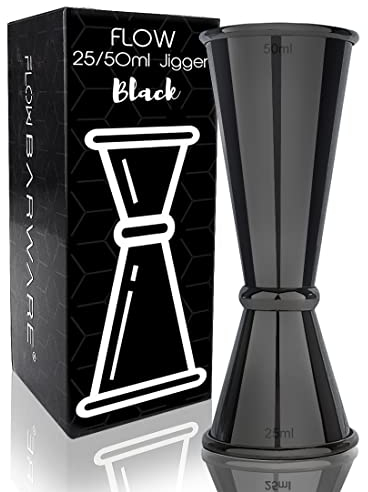 FLOW Barware Misurino 4 in 1 da 25 ml, 50 ml, 15 ml, 35 ml per Cocktail e Alcool, Misura Alcolici, Bevande Alcoliche, Nero Titanio
