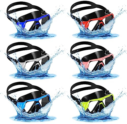 Kingdder 6 Pcs Adult Swimming Goggles with Nose Cover for Women Men Swim Mask Pool Goggles Tempered Glass Anti Fog Snorkel Dive Mask Glasses Snorkeling Gear for Adult Youth 6 Colors(Classic Colors)