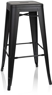 HJH Office 645016 Sgabello da bar VANTAGGIO HIGH Metallo nero opaco Sgabello retrò di design industriale, impilabile