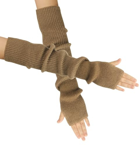 OTKARXUS Armstulpen Damen,1 Paar Lang Fingerlose Handschuhe Stricken mit Daumenloch,Winter Warme Pulswärmer Fäustlinge für Frauen Damen Mädchen