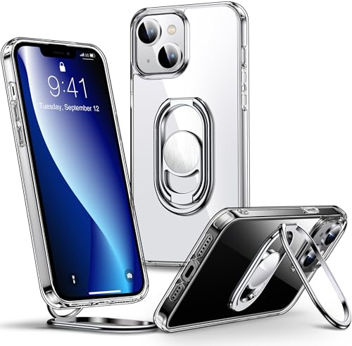 SHIELDS UP for iPhone 14 Case with Double Ring Holder,Clear | Phone Case Clear with Stand 【Adjustable & Fodable】Shockproof Protective Cover for iphone 14 6.1''