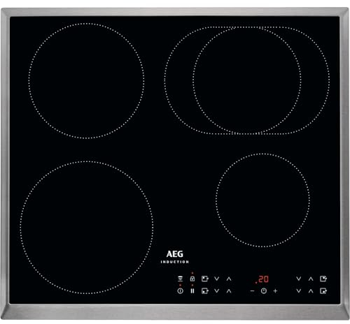 AEG IKS6431AXB Induktionskochfeld autark 60cm, 4 Zonen mit 4x Power-Funktion für schnelles Kochen, 7350 W, 14 Stufen, Edelstahlrahmen, Timer, Touch-Bedienung je Zone, kompatibel mit Haubenautomatik