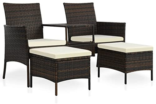Hovothy 2-Sitzer-Gartensofa mit Tisch & Hocker Poly Rattan Braun Rattan Möbel Rattan Stuhl Balcony Furniture Garden Furniture Patio Furniture Outdoor Möbel Rattan Sofa Gartensofa Balkon Sofa