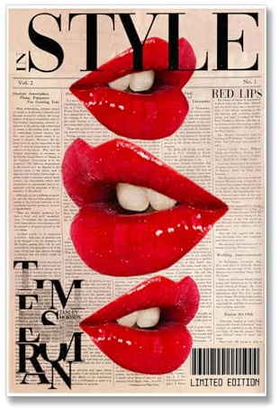 Flippige Wandkunst, modische rote Lippen, Poster, adrette, trendige Leinwand, Y2K, Vintage, ästhetische Malerei, coole, einzigartige Schlafzimmerdekoration