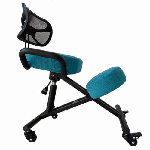 BLACK POINT Ergonomischer Kniestuhl aus Öko-Leder O'KNEEL für Zuhause und Büro (Enthalten ist EIN Hellblau Leinenbezug) Bürostuhl ergonomisch
