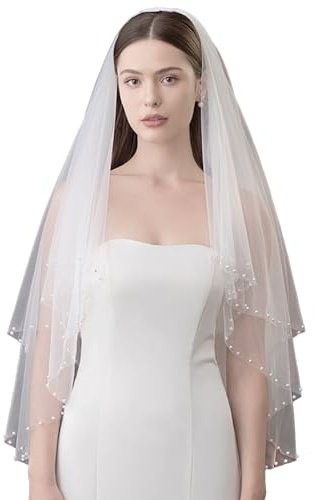 YAEISM Bow Bridal Veils Double White Layer Pearl with Comb Bachelorette for Bride Wedding Veils