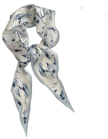 GIMIRO Satin Schal 120cm x 36cm Rhombus Bunte Schals Floral Band Mode Zubehör für Hüte, Blazer, Blusen, Kleider, Röcke, Taillenbänder, Krawatten (Light Gray Floral)