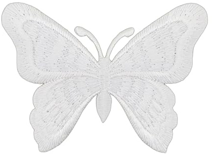 Schmetterling Weiß Falter Aufnäher zum aufbügeln oder aufnähen Bügelbild Aufbügler für Kleidung gestickter Bügelpatch Applikation Patch Größe 7,5 x 5,7 cm