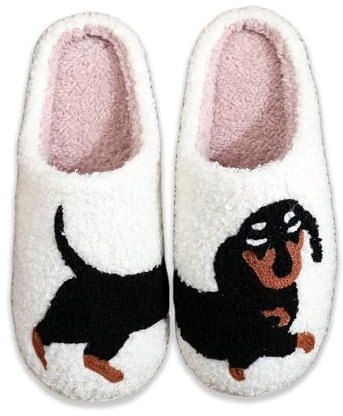 NIBESSER Pantofole Invernali Donna Pelose Calde Ciabatte Uomo Invernali con Pelo Morbide Ciabatte Casa Pantofole Peluche Donna Antiscivolo Slippers, Bassotto, 38/39 EU