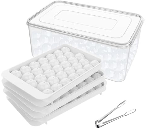 Miaowoof Eiswürfelform mit Deckel und Behälter, 2,5 cm x 99 Stück Runde Eiswürfel, Non-BPA Eiswürfelbehälter mit Deckel für Eis, Cocktail, Kaffee, und Tee, Platzsparend und Stapelbar (Weiß)