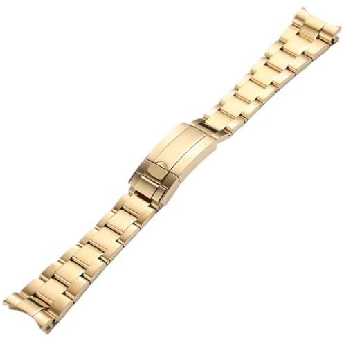 THBGTCNQ 20mm 21mm Edelstahl Curved End Uhrenarmband Handgelenk Band Armband Zubehör Männer Frauen Uhr Kette Riemen(Gold,21mm)
