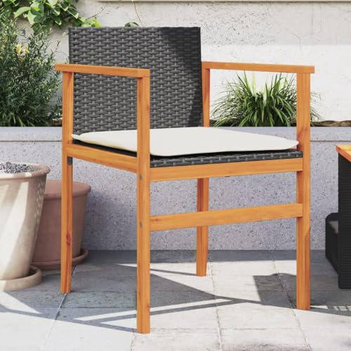 Xichuzi Gartenstühle mit Kissen 2 STK. Schwarz Poly Rattan Massivholz, Gartenmöbel, Terrassenstühle, Balkon Sessel, Balkon Stühle, Balkonstuhl, Garten Stühle Für Draussen - 368711