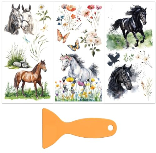OLYCRAFT 3 Stück/Set Pferdemotiv Zum Aufreiben von Transfers Für Möbel Und Kunsthandwerk 15x30cm Aquarell Pferde Möbel Transferaufkleber Möbelaufkleber Dekor Transferaufkleber Abziehbilder