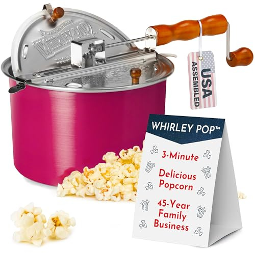 Original Whirley Pop Popcorn Maker - Wabash Valley Farms Pink Popcorn Popper with Nylon Gears, Movie Night at Home, 3-Minute Stove Top Popper with 6-Quart Capacity