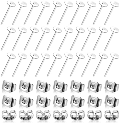 JJUNW 500 orecchini a perno in acciaio inox, con cuscinetto piatto, ipoallergenici, vuoti, per gioielli fai da te (4 mm)