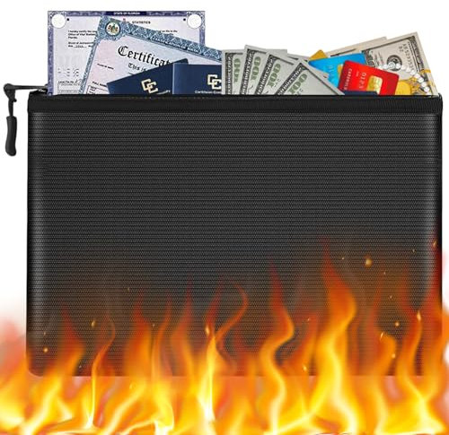 Jortmrd Feuerfeste Dokumententasche Wasserdicht Tasche aus Silikon-Fiberglas Geldtasche Wasserfest Sicherheit Aufbewahrungsbeutel mit Reißverschluss für A5 Dokumente Rechnungen Vertrag Reisepass