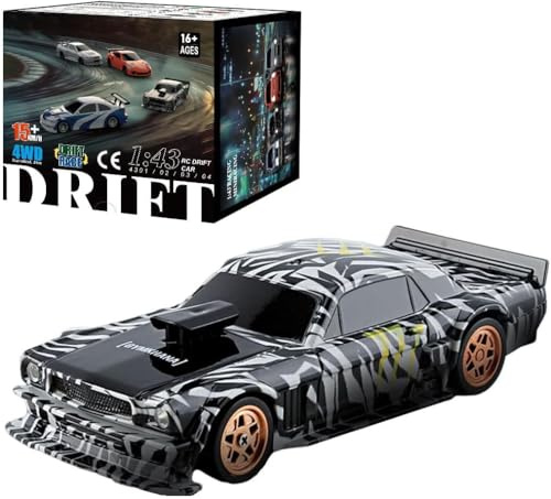 NBJIALIN RC Drift Car - 1:43 Remote Control Cars 2.4GHz Mini Drift Cars Racing High Speed Drift Car Model with LED Lights for RC Toys Gift (Black)