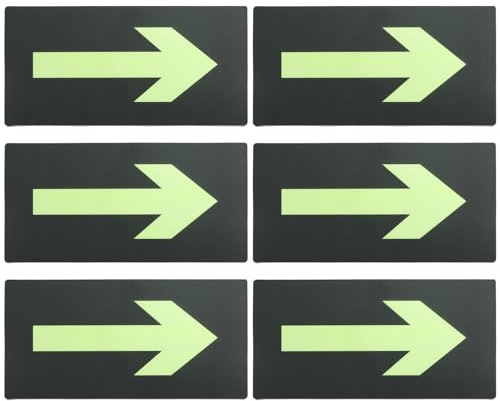 TOP-VIGOR 6 Pack Glowing Arrow Stickers, 12 x 6 inch Glow in the Dark Floor and Wall Directional Decals, Self-Adhesive Removable Arrow Signs for Events Warehouses Offices, Green
