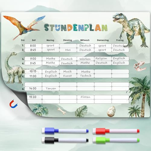 Dino orario delle lezioni pulito, calendario delle lezioni magnetico con penna, regalo di inizio della scuola, per ragazzi e ragazze