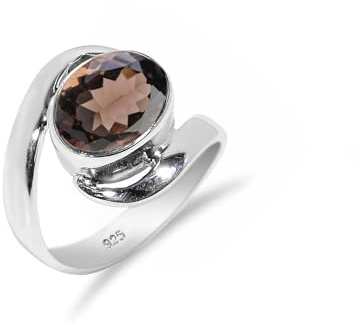 Anello solitario tradizionale fatto a mano in argento sterling 925 con pietra preziosa di quarzo fumé per donne e uomini HQ-SR21-SMKQ-10.5