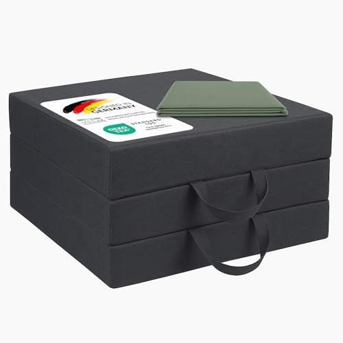 MSS e.K. Klappmatratze NEO – 90x200x15 cm mit Tragetasche (Grün) – Faltbare Gästematratze, komfortable Reisebettmatratze, platzsparend, ideal als Notbett