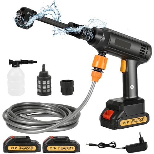 Rondella ad alta pressione senza fili, 21 V, 50 bar, idropulitrice portatile a batteria, con batteria, pistola per lavaggio auto, finestre, prato (B, 2 batterie)
