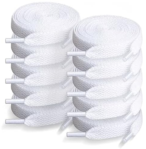 5 par vita skosnören för sneakers, atletiska vita skosnören, 5/16 tum vita skosnören, 140 cm passar de flesta platta skor och sneakers