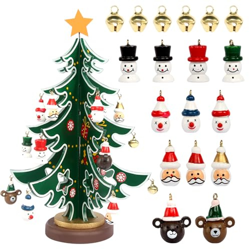 Mini Weihnachtsbaum Holz Mini Christmas Tree Weihnachtsbäume Klein mit 18 Weihnachtsschmuck Christmas Tree Decorations für DIY Weihnachtsdekoration Tischdekoration