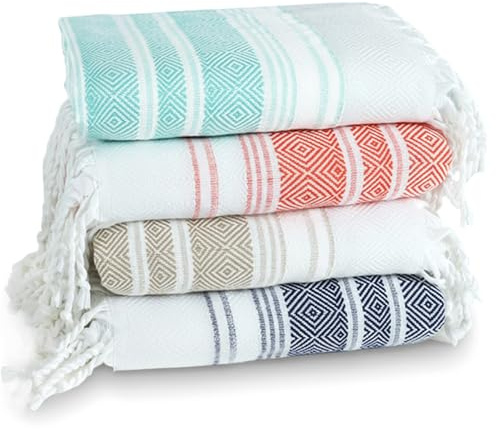 4 Pack Cotton Turkish Beach Towel Lightweight Thin Travel Vacation Essentials Oversized XL Towels Set for Pool Swim Bath Camping Cruise Accessories Absorbent Quick Dry Sand Free Bulk clearance Blanket