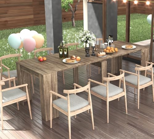 KEIKI 20-118.5 L Extendable Foldable Dining Room Table for 1-10 People, Wood Multifunctional Rectangle Expandable Console Kitchen Living Meeting Room Furniture, 6 Tabletop Length Options, Barnwood