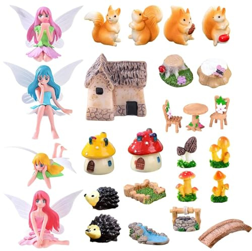 Srumvoat 30 PCS Fairy Garden Accessories, with Mini Mushroom Houses And Furniture for Outdoor, Miniature Fairy Figures Animals Plant Furniture Set for DIY Potted Plants Dollhouse Desk Decor