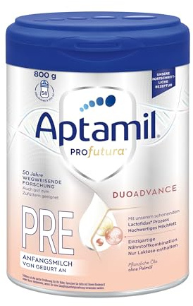 Aptamil Profutura DUOAdvance PRE – Anfangsmilch von Geburt an, Mit DHA, Nur Laktose, Ohne Palmöl, Babynahrung, Milchpulver, 1x 800 g (Packung mit 6)