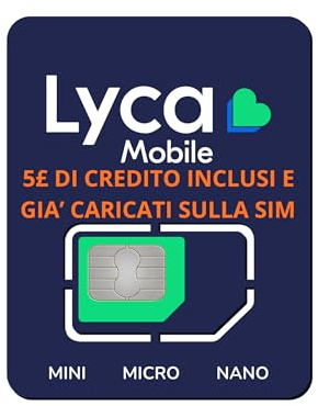 SIM 100% anonima Lycamobile UK +44, già pronta all’uso con £5 DI CREDITO INCLUSI E GIA' CARICATI SULLA SIM, utilizzabile in Italia, contratto a consumo. Nessuna attivazione richiesta! Plug&Play