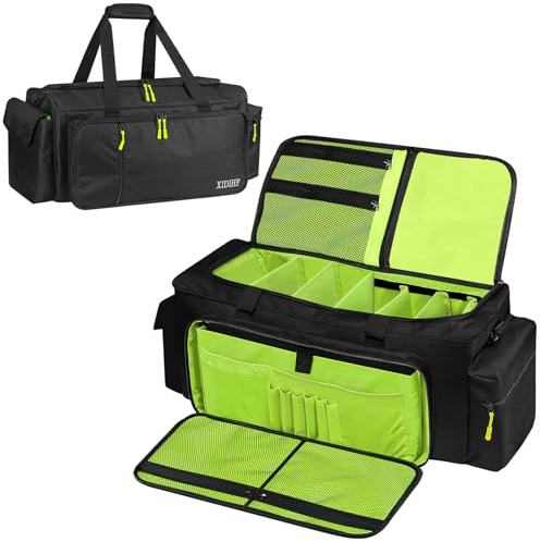 SUNDOY DJ - Bolsa organizadora de cables con base acolchada extraíble y divisores, para equipo de DJ, cables de audio y accesorios de música, Negro , 57 x 26 x 30-cm, Tejido impermeable
