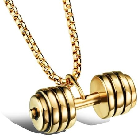 Mendes herrhalsband hänge hantel guld